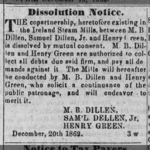 Dissolution notice Ireland Steam Mills