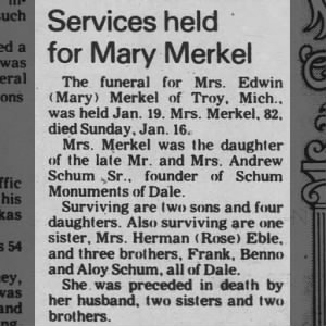 Obituary for Mary Merkel